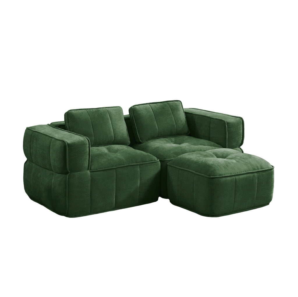 Divano modulare con pouf in poliestere verde; 198 x 162 x 67 cm