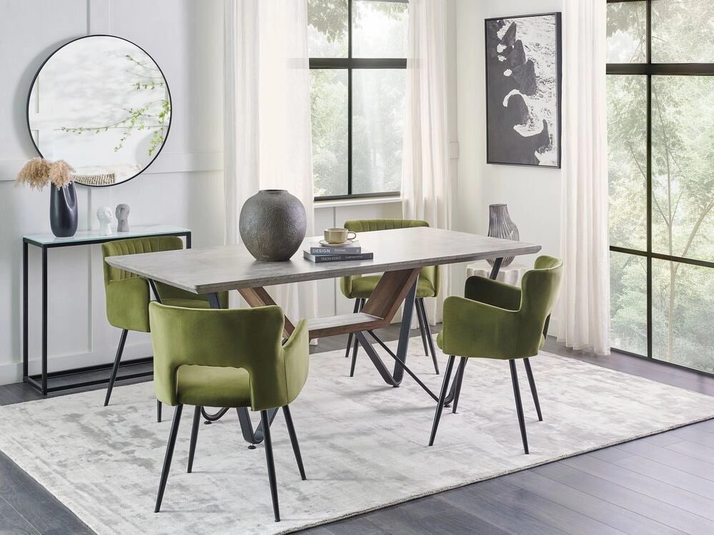 Tavolo da pranzo industriale con piano in MDF impiallacciato effetto cemento gambe in metallo  180 x 90 cm stile moderno sala da pranzo
