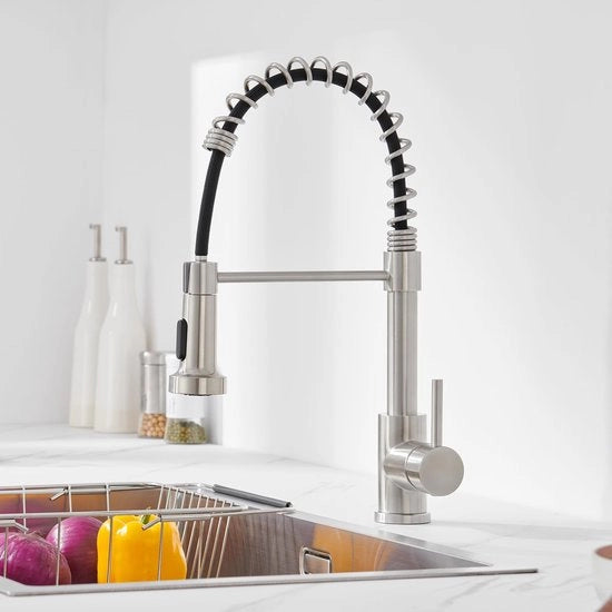 Kraan da cucina con rubinetto estensibile per doccia, rubinetto da cucina con 2 tipi di getto, rubinetto da cucina con vasca da rubinetto in acciaio inox, pompa da acqua da cucina 360° girevole.