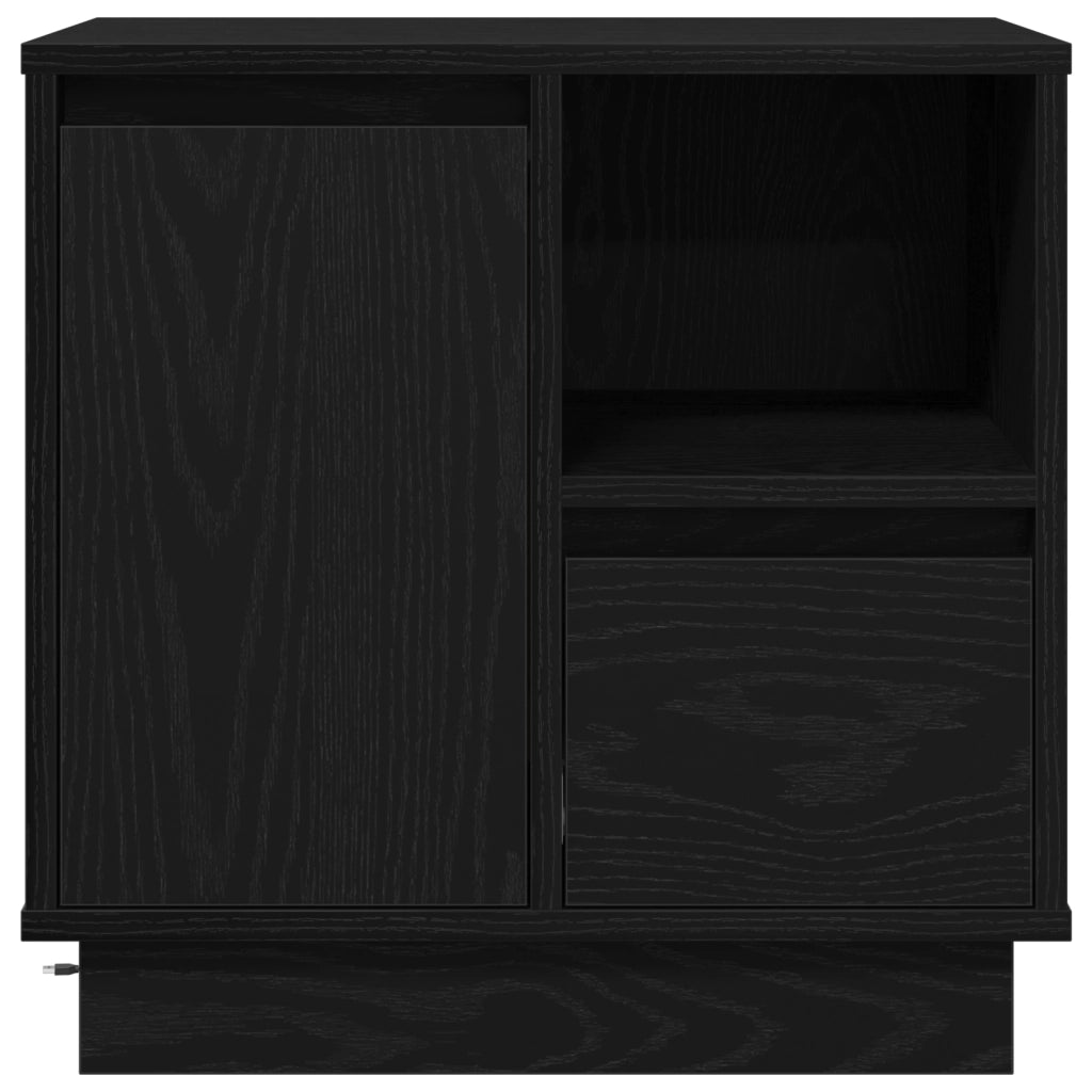 Comodino con LED Nero Rovere 50x34,5x50 cm