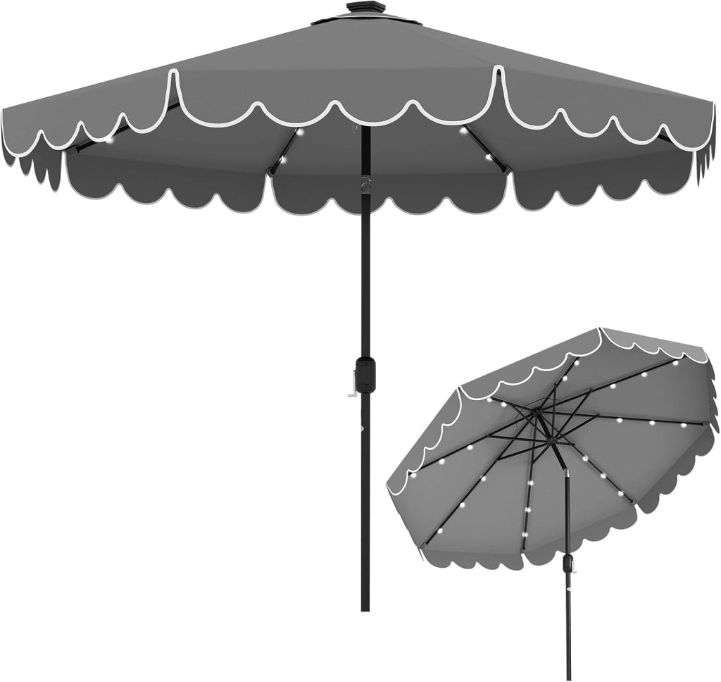 Ombrellone da Giardino Ø 300 cm con 24 Luci a LED, Apertura a Manovella, Inclinazione Regolabile a 35°, Ombrellone da Esterno per Terrazza, Spiaggia, Balcone, Anti UV, Senza Base