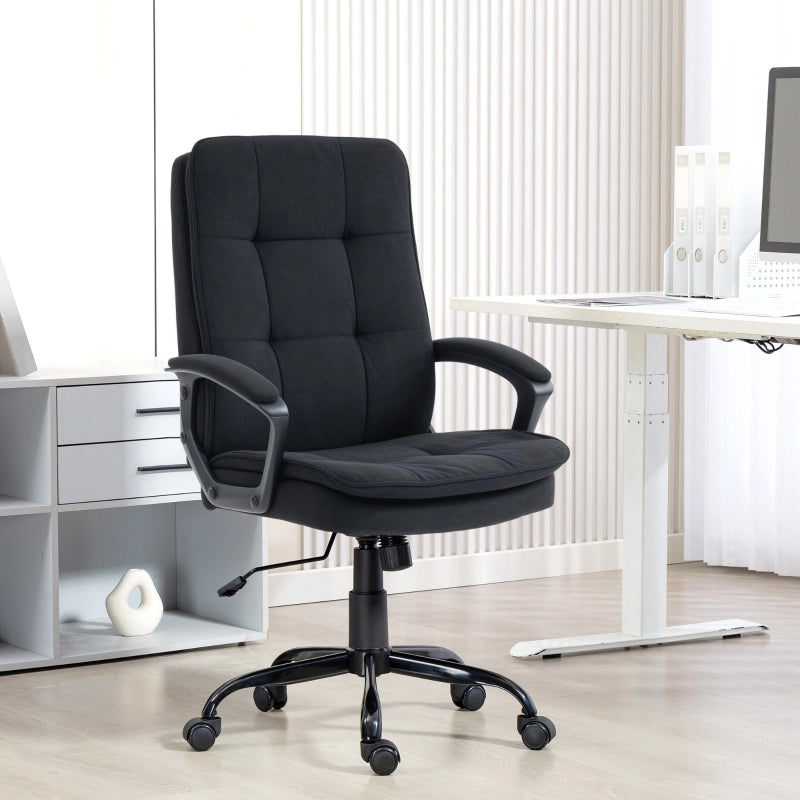 SEDIA UFFICIO 63x70 cm Tessuto effetto lino Nero con braccioli