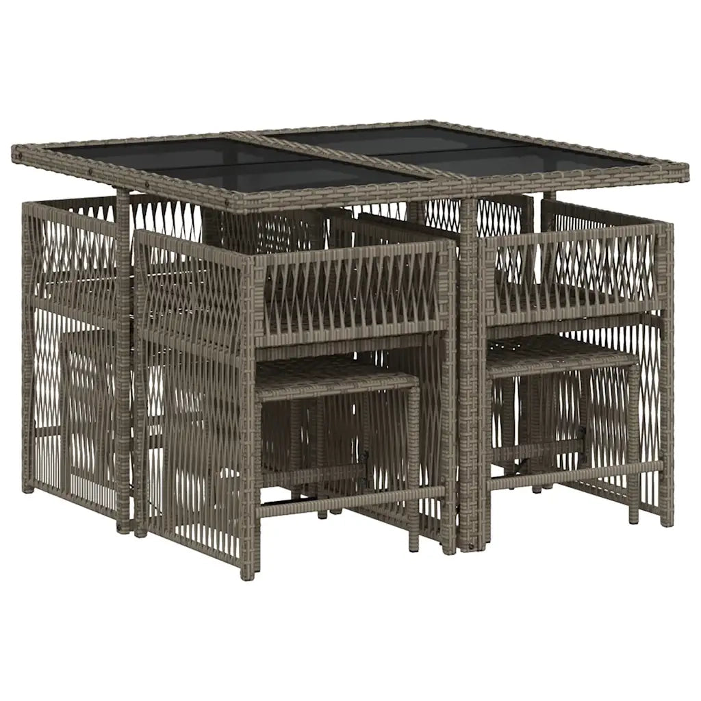 Set da Pranzo da Giardino 9 pz | Set Salotto da Giardino con Cuscini in Polyrattan Grigio