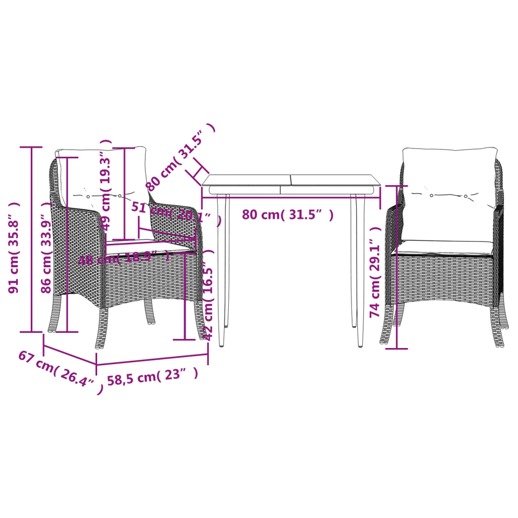Set Pranzo da Giardino 3pz con Cuscini Grigio Chiaro Polyrattan 3211990