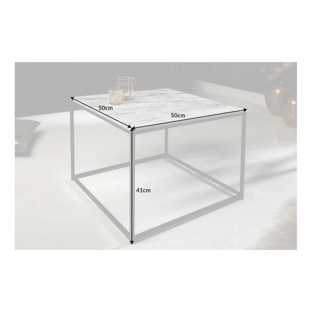 Tavolino basso VORTEX 50 cm in marmo bianco lucido con struttura in metallo nero