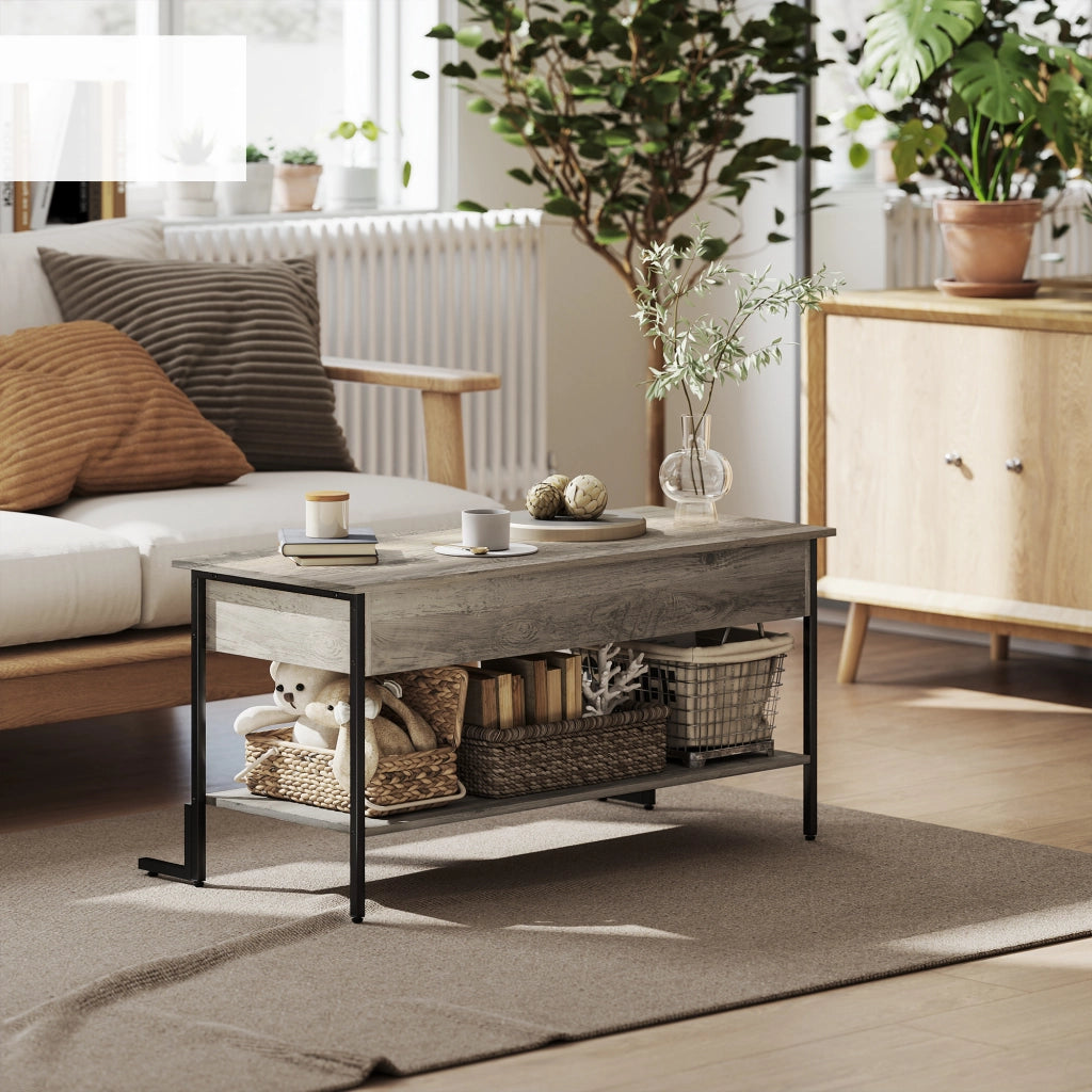 Tavolino da caff¨¨ con piano sollevabile e ripiano aperto ¨C Zephmum ¨C Grigio 95x40x59 cm