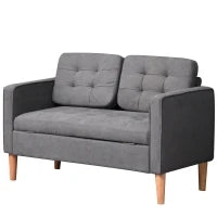 Divano a 2 Posti, Divano con Spazio di Archiviazione, Gambe in Legno, Divano Imbottito con Rivestimento in Velluto per Soggiorno, Camera da Letto, 117x 62 x 78 cm, Grigio