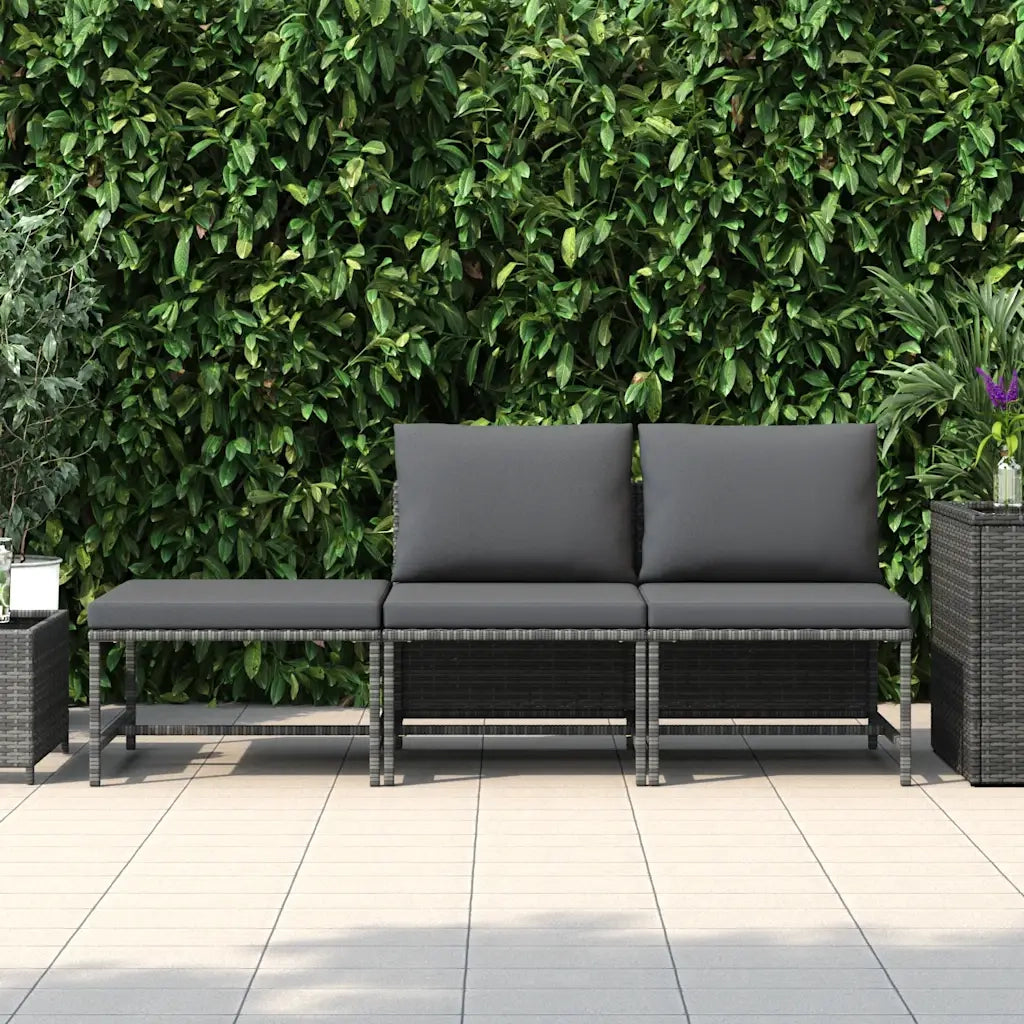 Set Divani da Giardino 3 pz | Set Salotto da Giardino con Cuscini Grigio in Polyrattan