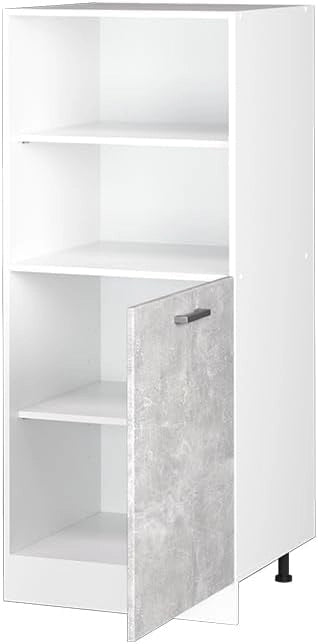 Dispensa universale R-Line, Calcestruzzo, 60 cm con ripiani aperti e anta, per la conservazione di utensili domestici e per la pulizia