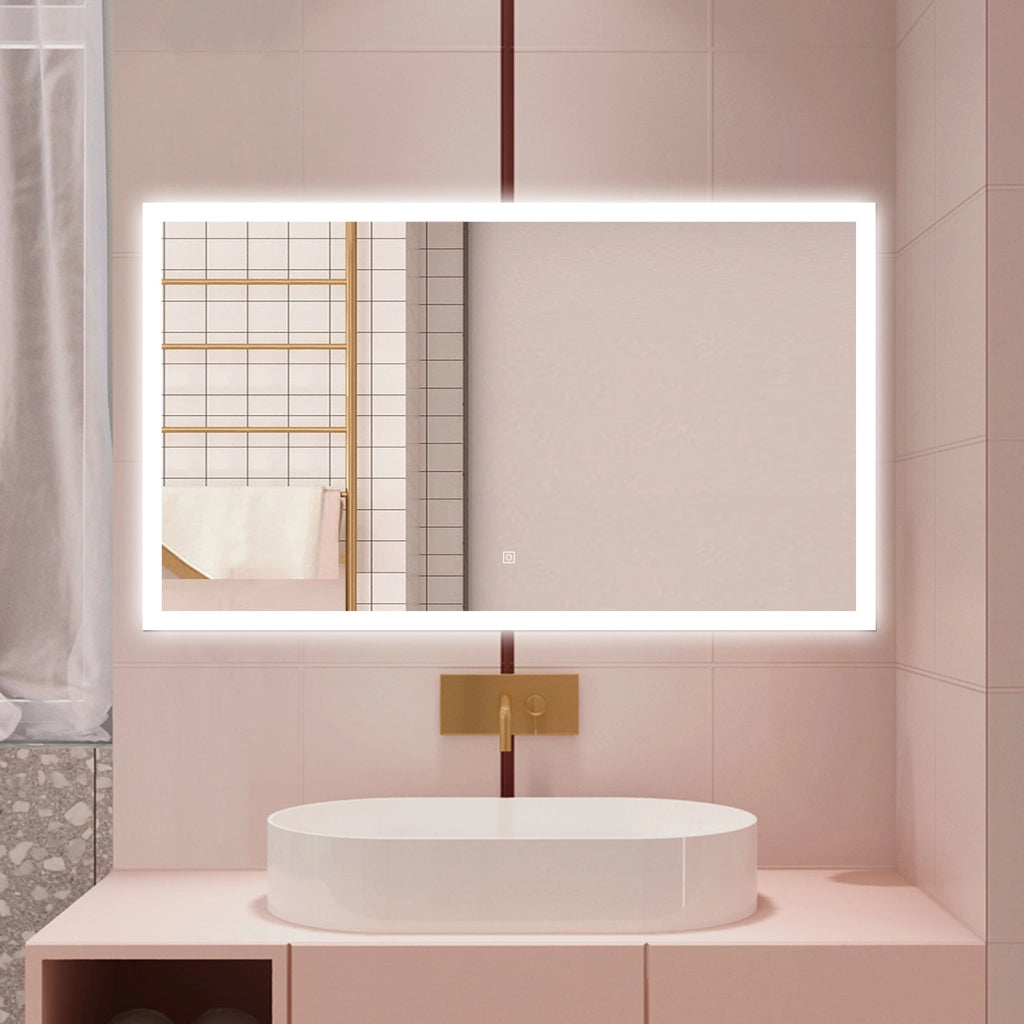 AICA Specchio da bagno  100 x 60 cm, dimmerabile, Funzione Memoria, antiappannamento, 3 colori