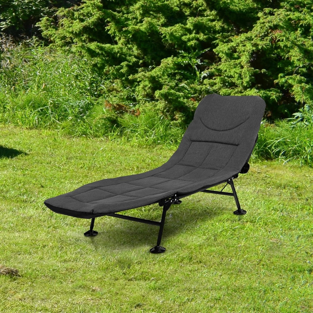 Lettino da Campeggio Pieghevole, Schienale Regolabile in 6 Livelli, Brandina con Materasso Rimovibile, Letto Portatile con Piedini Girevole a 360°, per Spiaggia, Carico 200 kg (Grigio)
