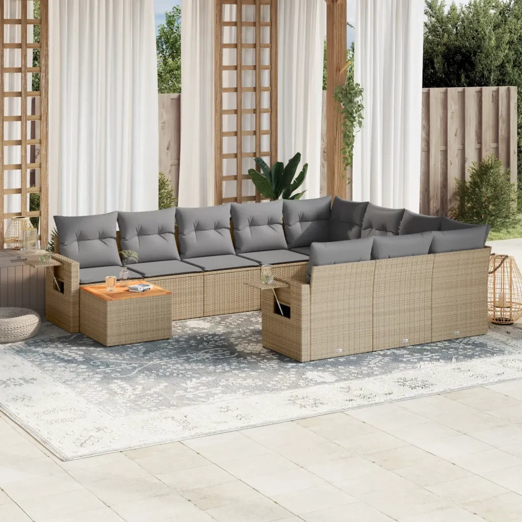 Set Divani da Giardino 11 pz con Cuscini Beige in Polyrattan 3224750
