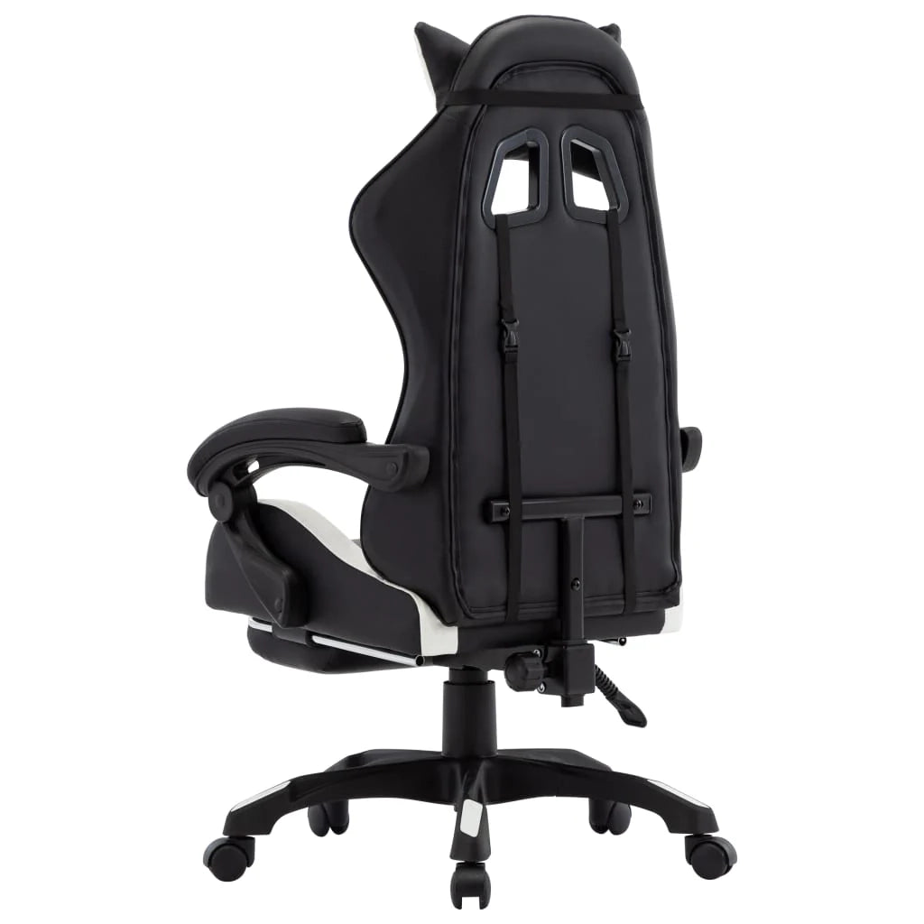 Sedia/seduta girevole da ufficio per uso computer studio videogiochi e con poggiapiedi similpelle bianca 02_0024222