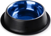 Set di due vaschette per cibo per cani e gatti in alluminio, 0,7 l, vaschetta per cani, vaschetta per gatti, vaschetta per acqua - Set di due - Nero/Azzurro