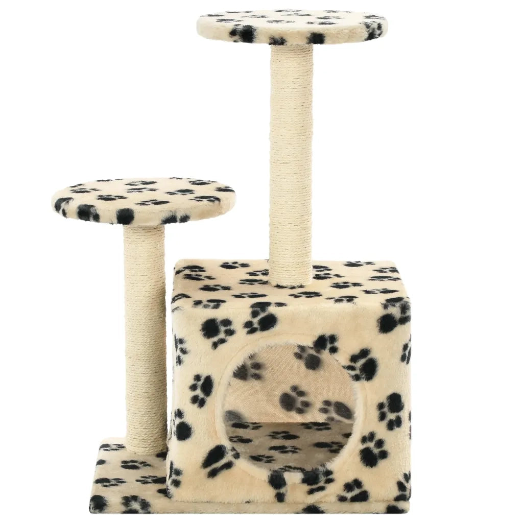 Albero per Gatti e Tiragraffi Sisal 60 cm Zampe Stampate Beige 170520