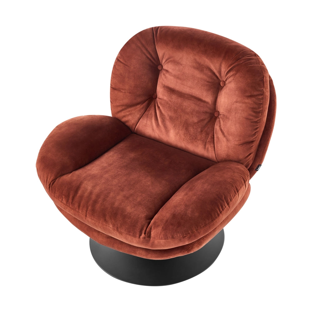 Poltrona girevole Velluto marrone dorato Base singola con sedile imbottito Button Tufted