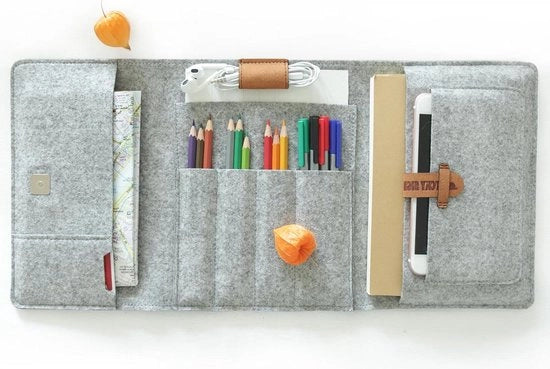 Tas da multitasking per tablet con fodero in velluto per dispositivi da 7 pollici, B5 Notebook, cavo e cuffie in-ear