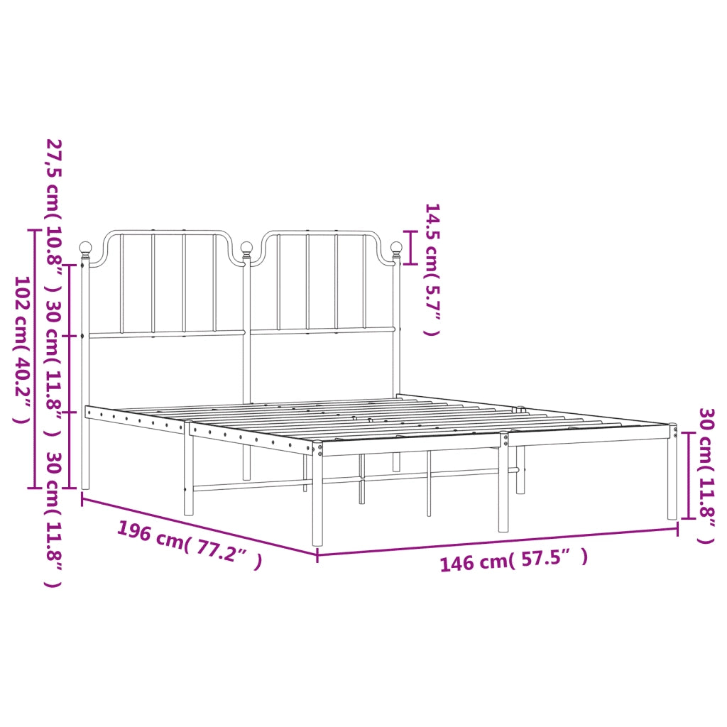 Letto matrimoniale | Letto per adulti | Giroletto con Testiera in Metallo Nero 140x190 cm