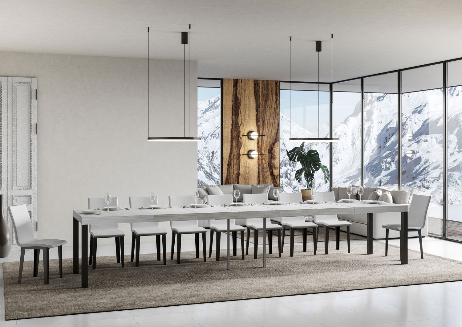 Tavolo Allungabile 120/380x90 cm Everyday Premium Bianco Frassino Gambe Antracite