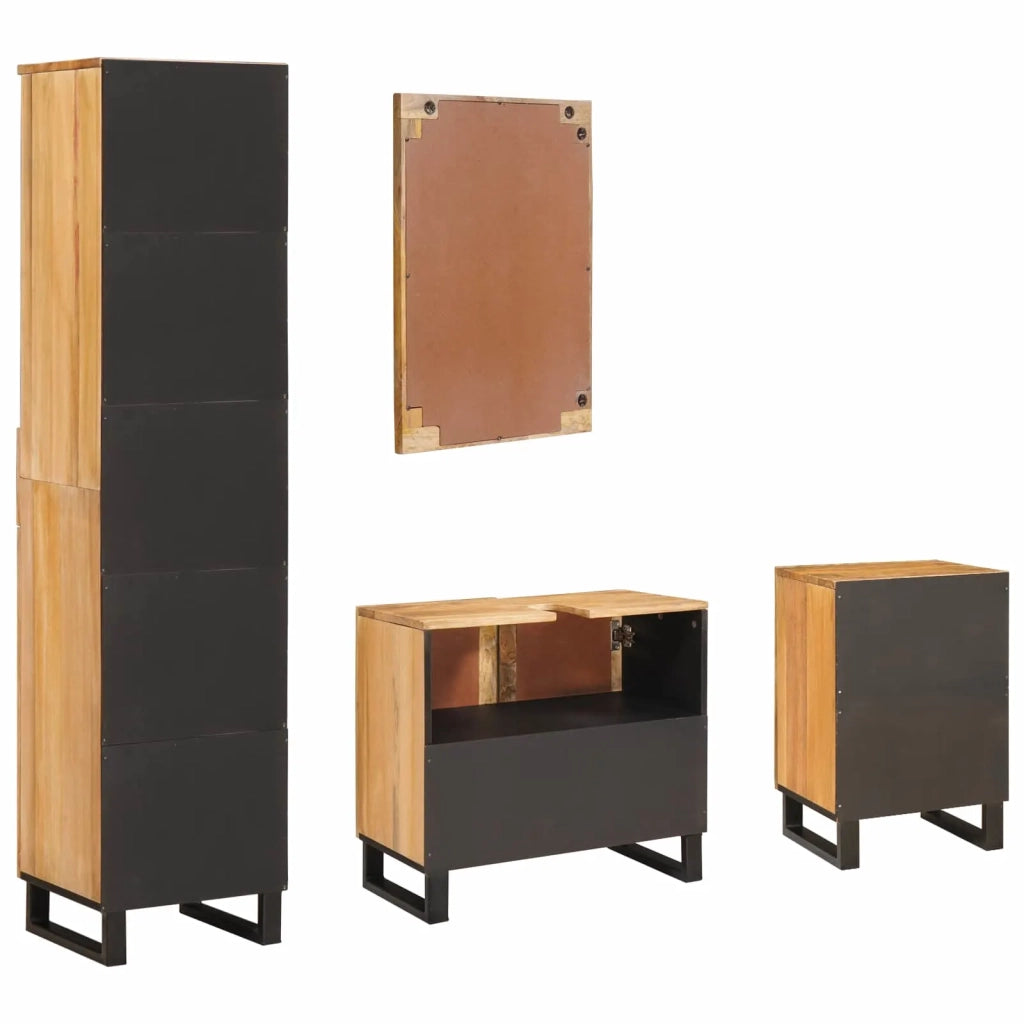 Set da Bagno | Armadio da bagno con cassetto Naturale Legno di mango massello