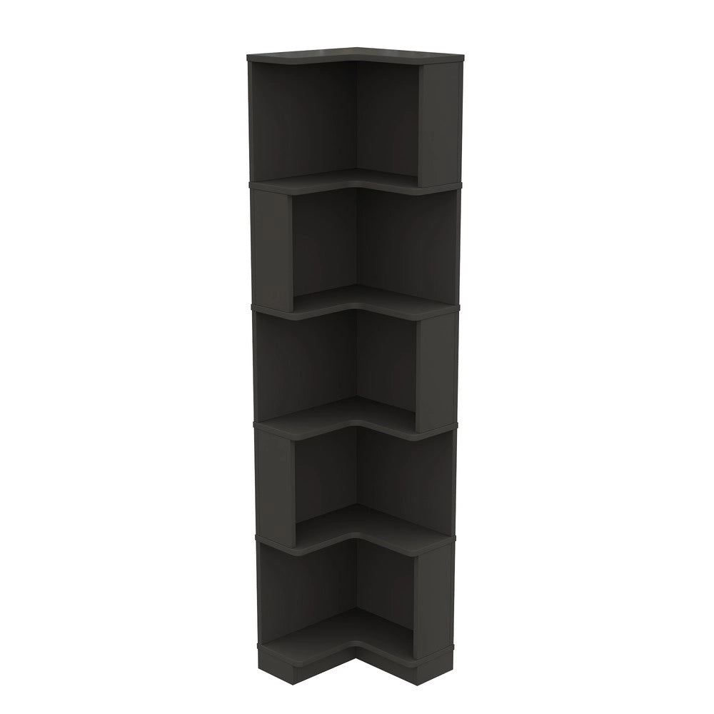 Libreria Angolare a 5 Ripiani con LED ¨C Minimal ¨C Nero 63.5x45x175cm
