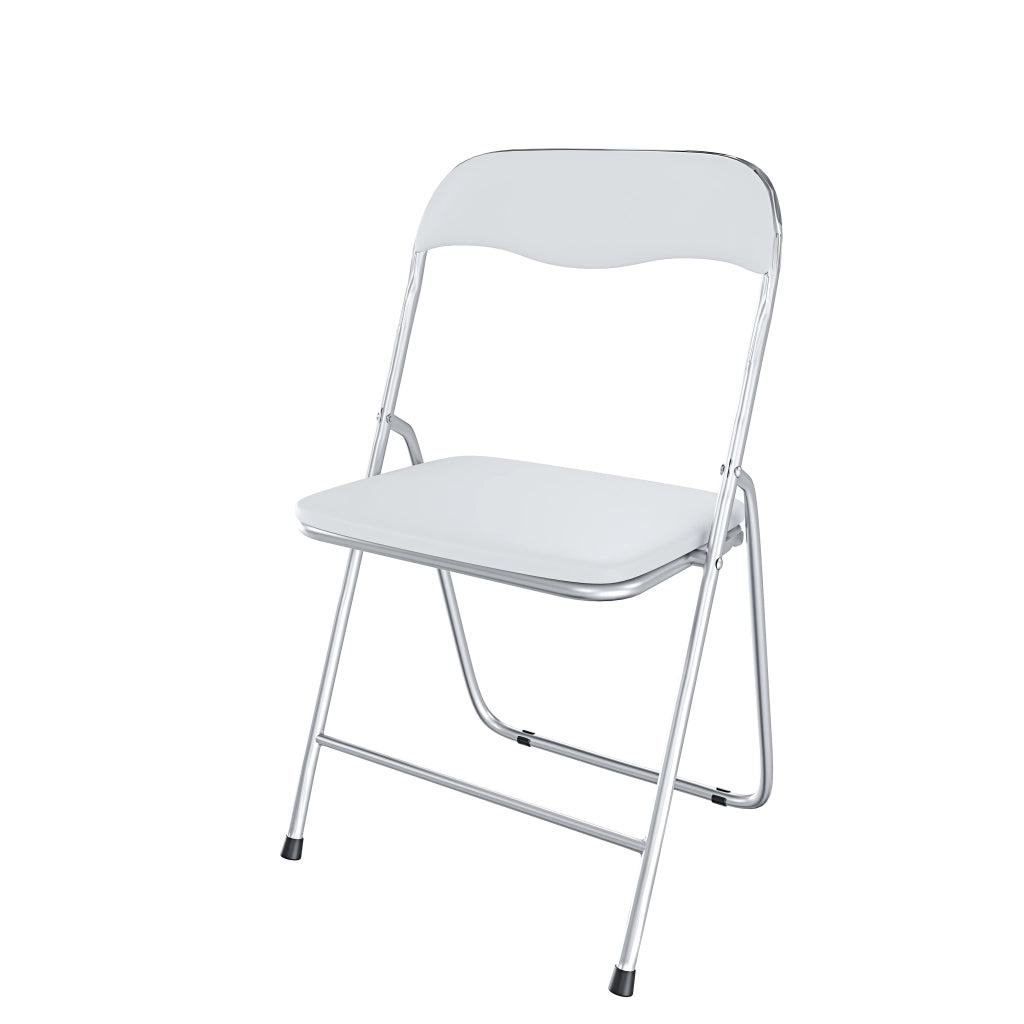 Set da 6 Sedia Pieghevole Slim Opaca in Metallo Sedie Salvaspazio per Ufficio Casa Campeggio Salotto Cucina In Ecopelle con Comoda Seduta Imbottita 78 x 44 x 44 cm Bianco