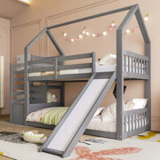 Letto a castello 90x200 con ripostiglio e scivolo grigio - Xylo