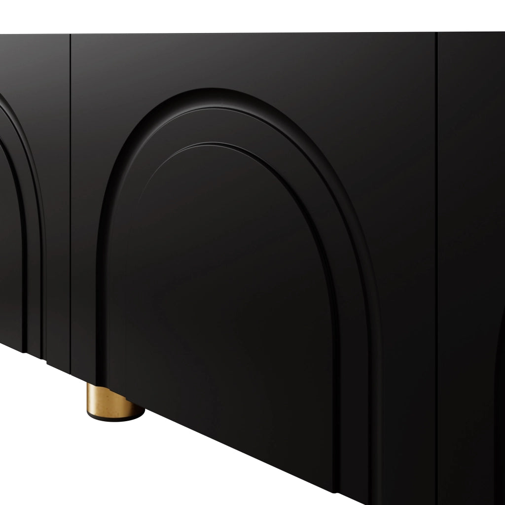 Mobile porta TV con 4 ante e rilievo ad arco, per soggiorno, in MDF e pannello truciolare, nero, 180 × 35 × 40 cm