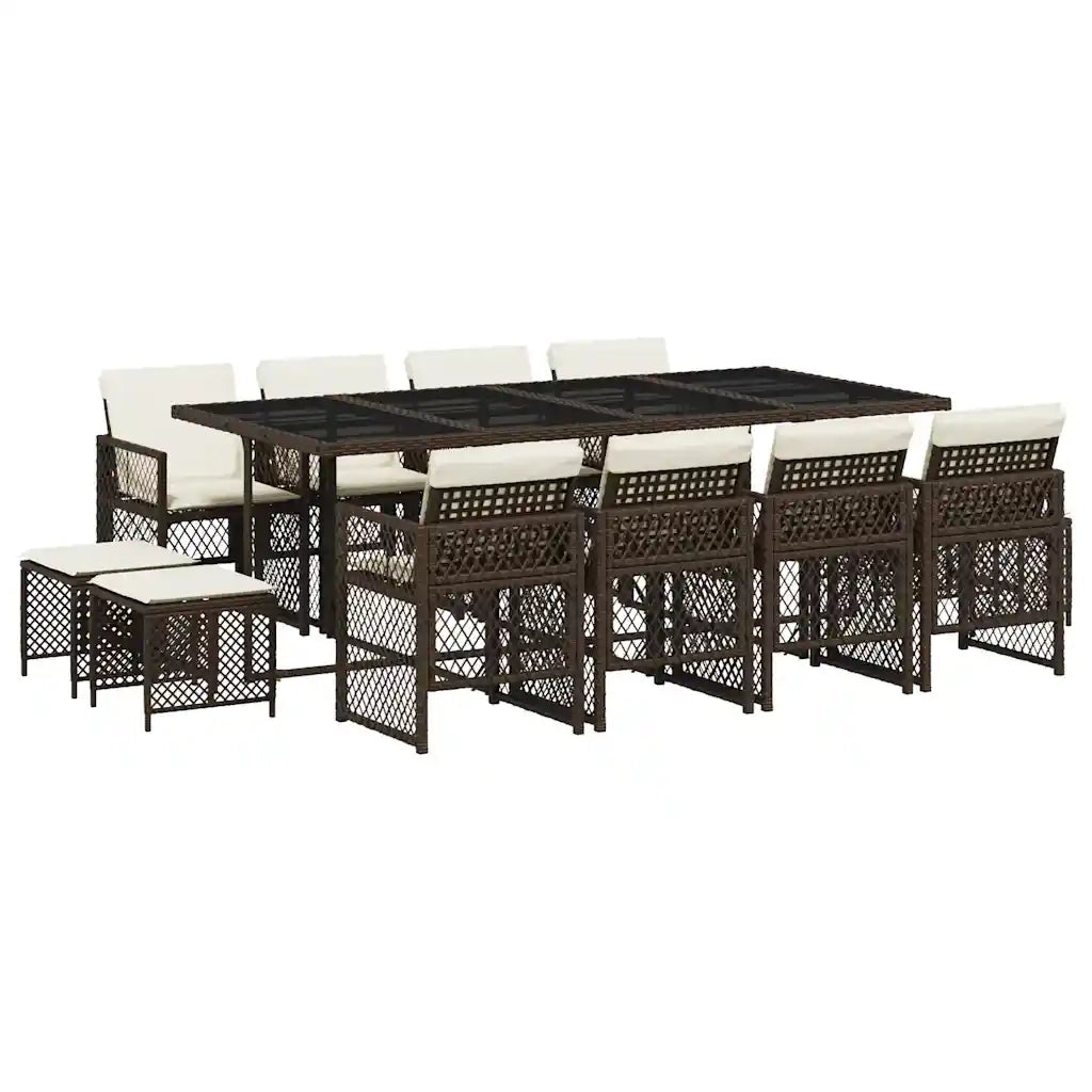 Set da Pranzo da Giardino 13pz con Cuscini Marrone Polyrattan 3210801