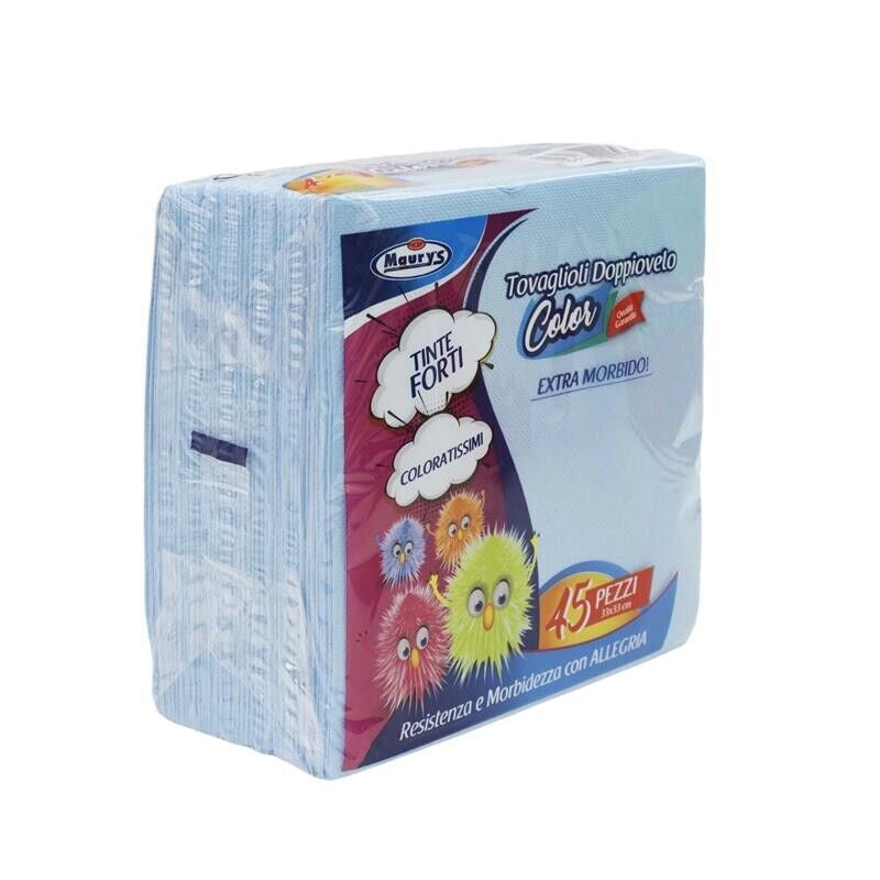 TOVAGLIOLI COLORATI PER LA TAVOLA 33 X 33 IN CONFEZIONE DA 45PZ AZZURRO