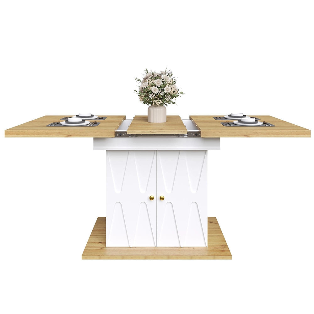 Tavolo da pranzo con motivo a rilievo - Xylo - 110(140)x70x76,5 cm - Placcato in legno