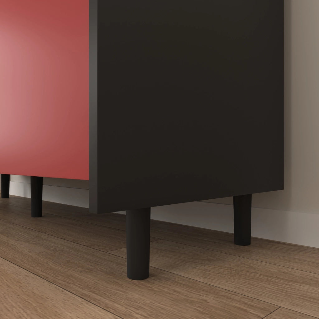 Credenza con 2 cassetti e vano aperto in MDF nero e rosso per sala da pranzo soggiorno e studio 120 × 40 × 80 cm