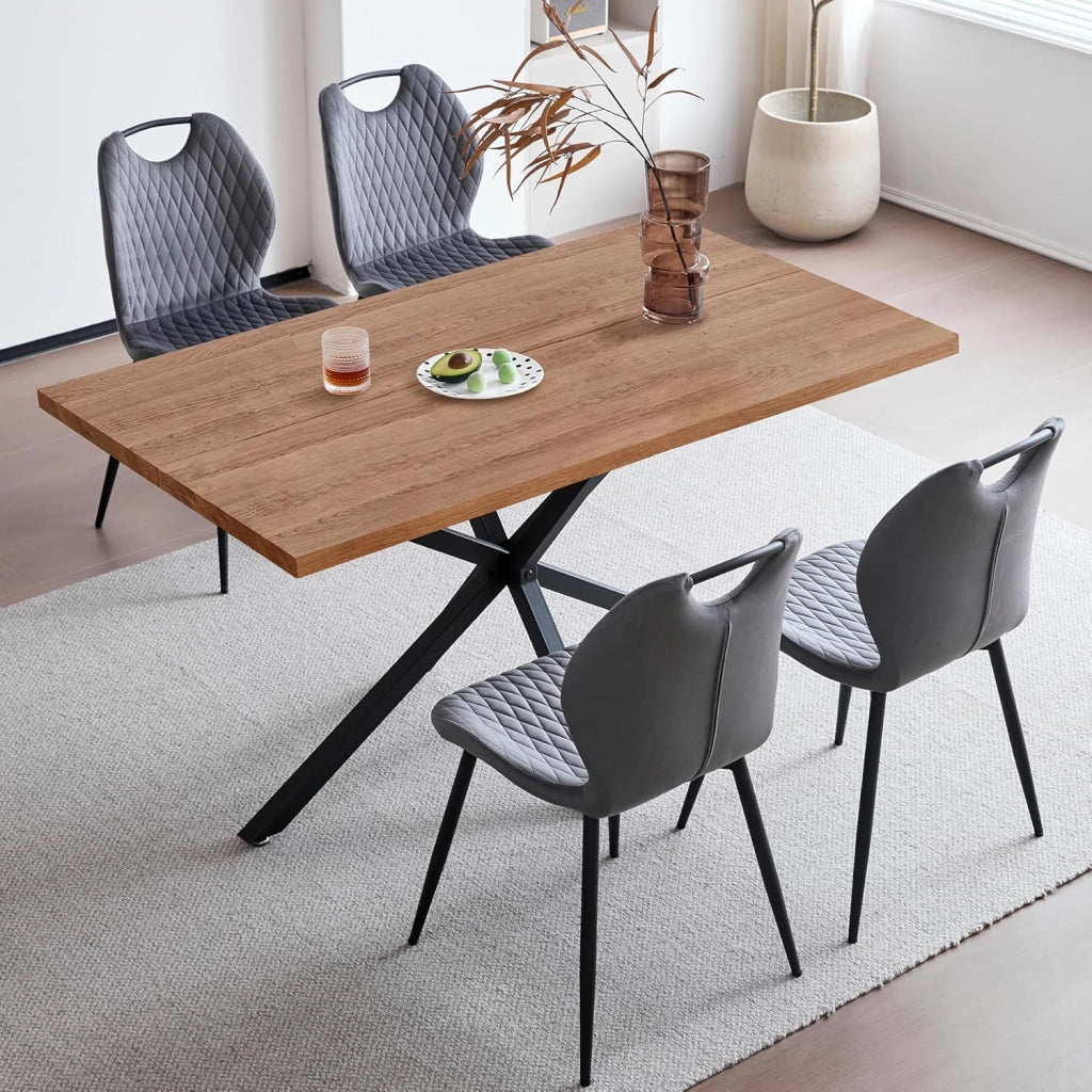 GrandCA HOME Set tavolo e sedie da pranzo,tavolo da pranzo quadrato da 140 cm e 4 sedie da cucina imbottite, adatto per cucine e sale da pranzo(Venature del legno scure + nero)