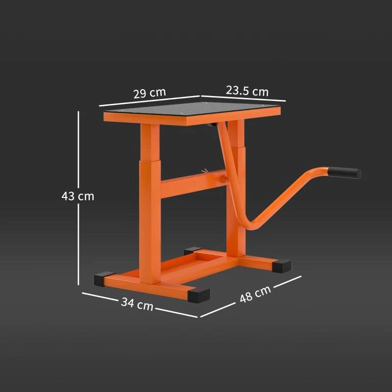 CAVALLETTO ALZAMOTO MAX 150 KG IN METALLO CON SUPERFICIE IN GOMMA E MANOVELLA, 48X34X43 CM, ARANCIONE