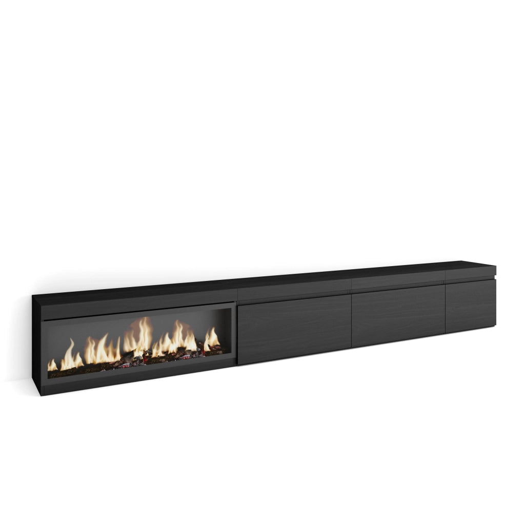 Mobile TV Soggiorno, 317x35x45cm, Camino elettrico XXL, Nero RF3670