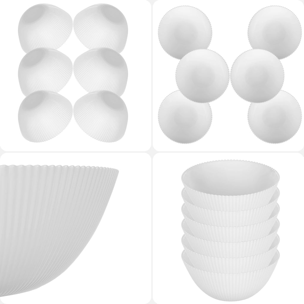Set di 6 ciotole da insalata KADAX in vetro da 15 cm per zuppe e snack, bianche, scanalate.