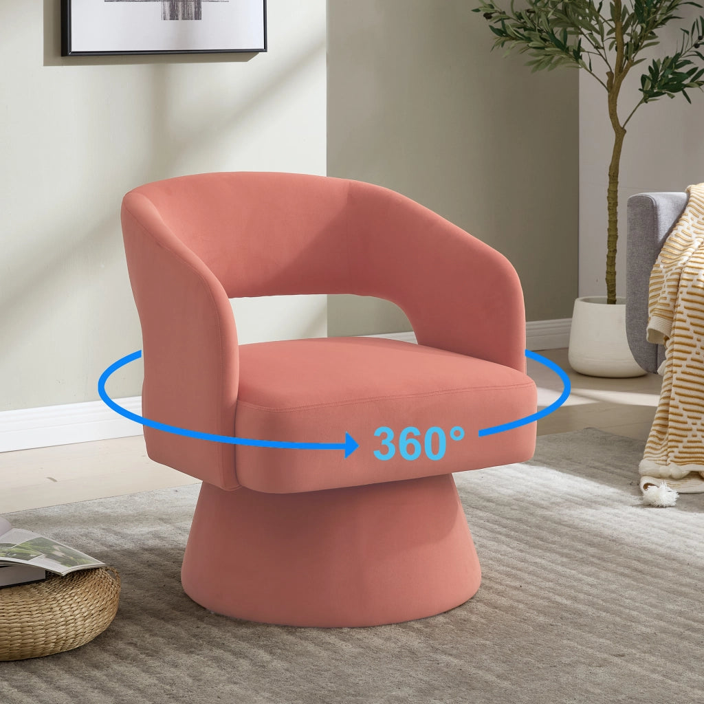 Poltrona girevole moderna in ciniglia rosa con base stabile e seduta imbottita