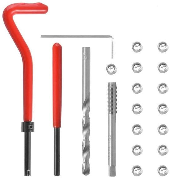 ONF3 - Set di riparazione di cavi - M10 x 1,25 - Set di attrezzi manuale - Rosso - Avvolgimento a spirale - Riparazione auto - 15 pezzi - Adatto per M10