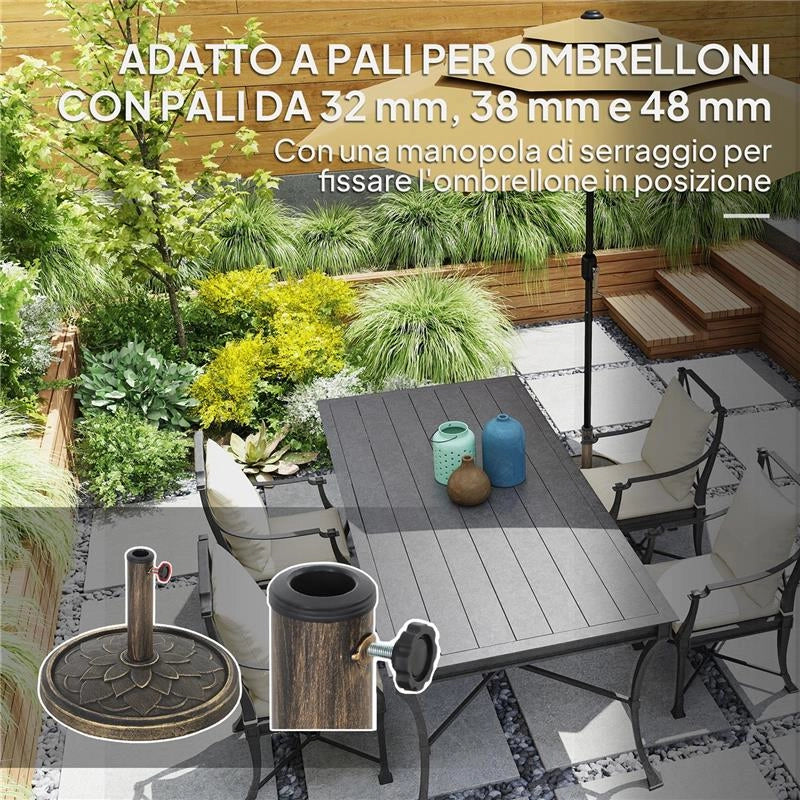 BASE PER OMBRELLONE DA 12 KG CON MANOVELLA INTEGRATA IN RESINA METALLO E CEMENTO 46X34 CM BRONZO