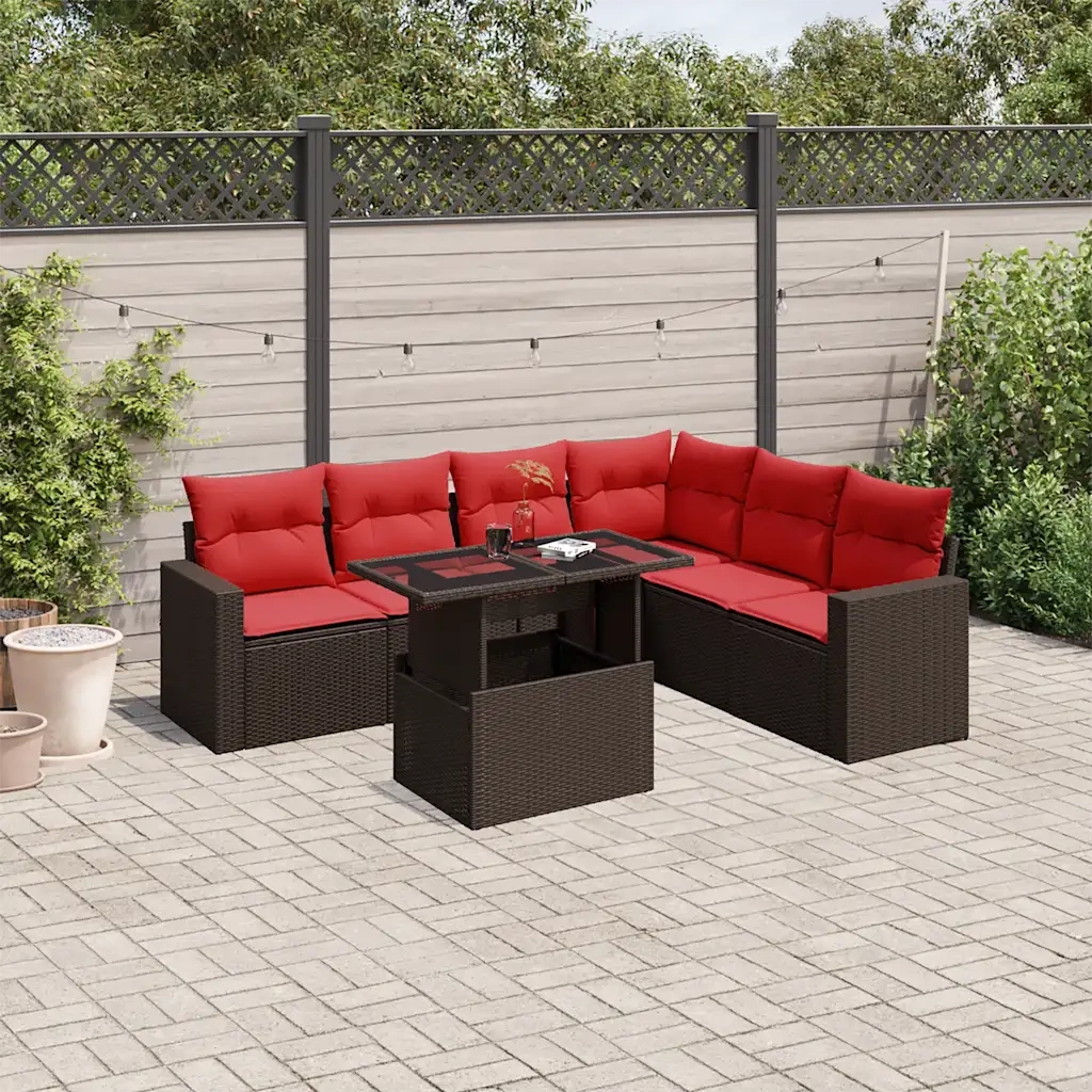 Set Divani da Giardino 7 pz con Cuscini Marrone in Polyrattan 3267304