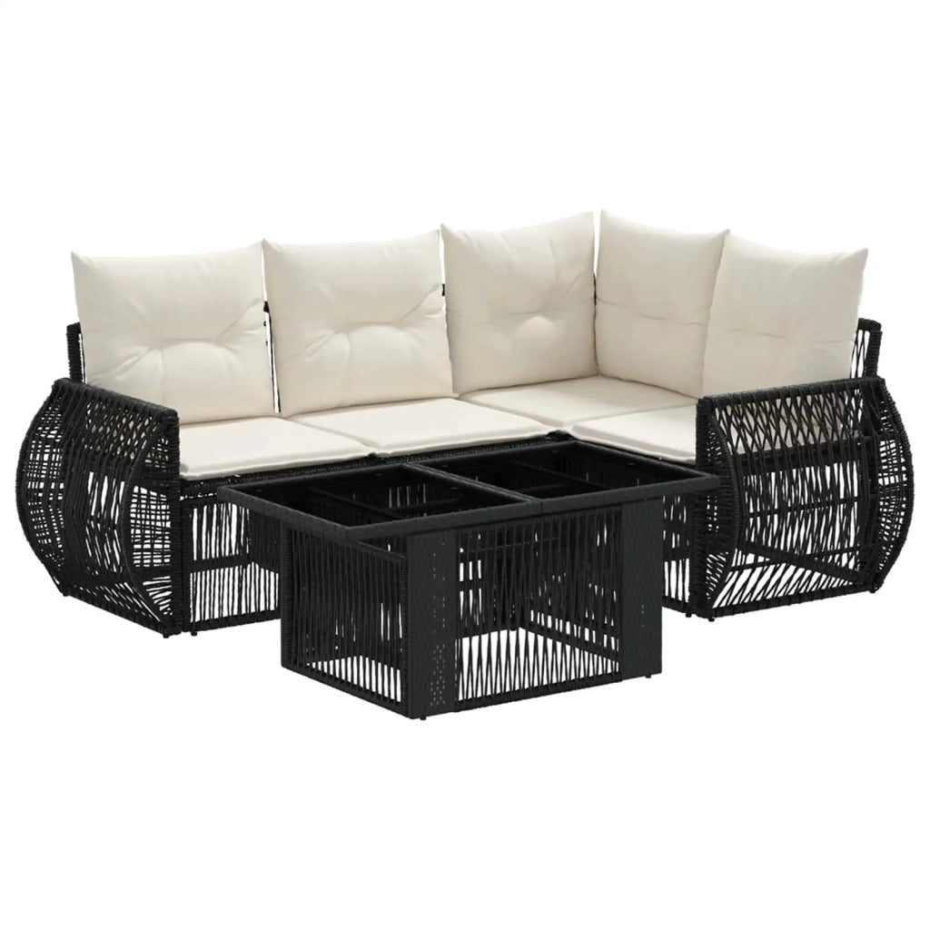 Set Divano da Giardino 5 pz Nero e Bianco Crema polyrattan 3436939