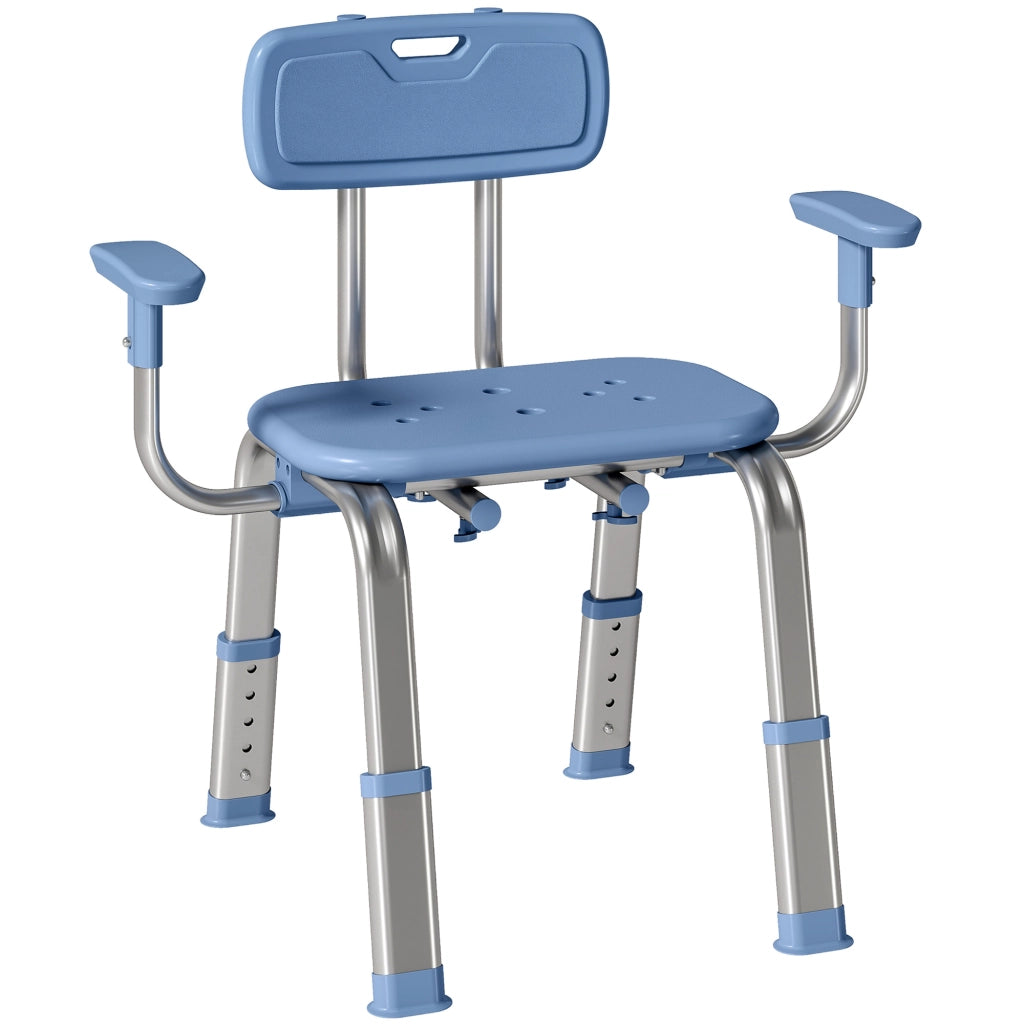 Sgabello Doccia Ergonomico con Braccioli e Schienale Regolabile ¨C Zephmum ¨C Blu