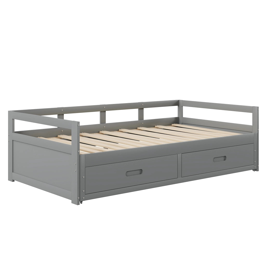 OKWISH Letto Estraibile 90×200 cm, Letto Singolo con 2 Cassetti, Estensibile a 180×200 cm e Cassetti, senza Materasso, Grigio