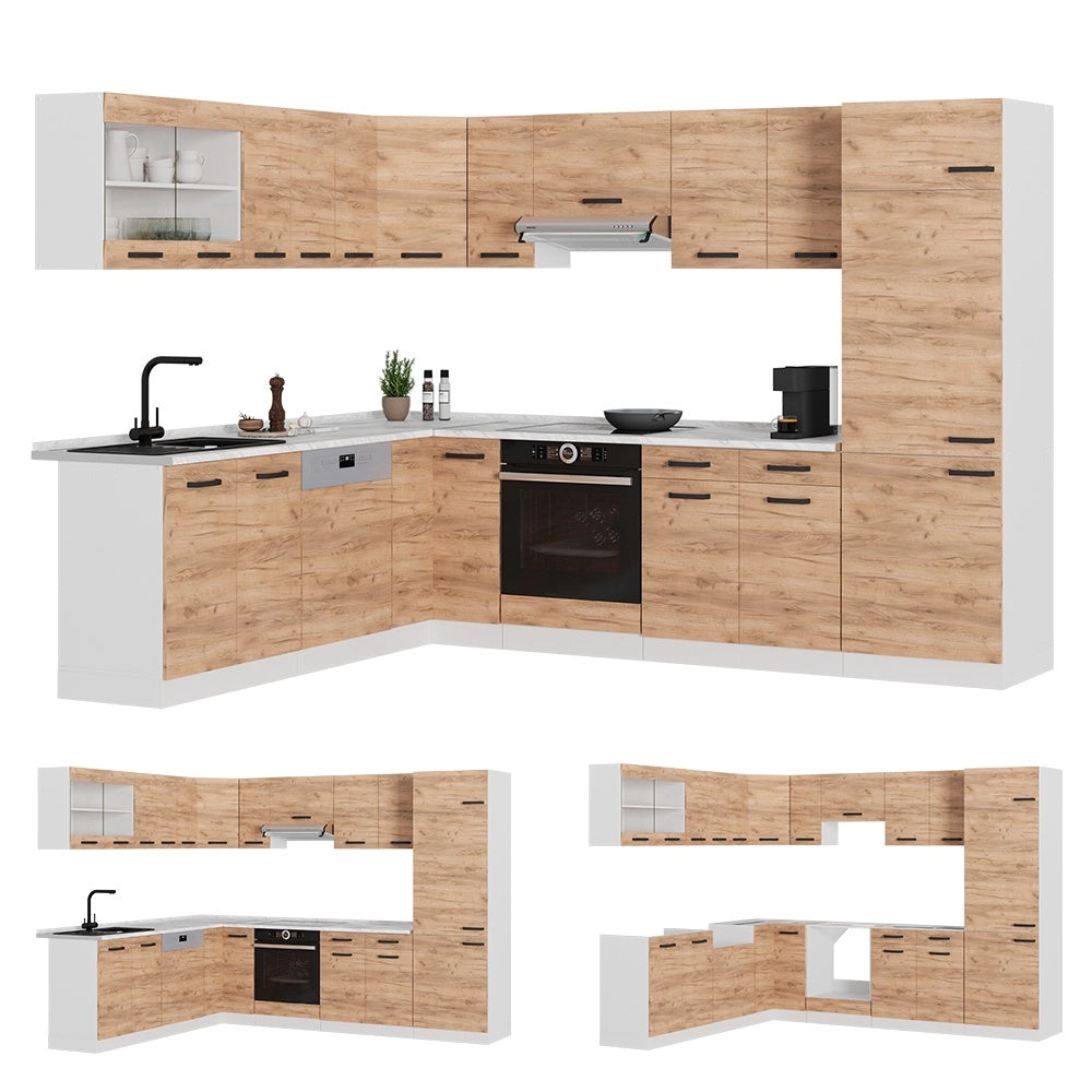 Cucina angolare completa R-Line Rovere dorato/Bianco 287 x 227 cm PL Antracite Vicco
