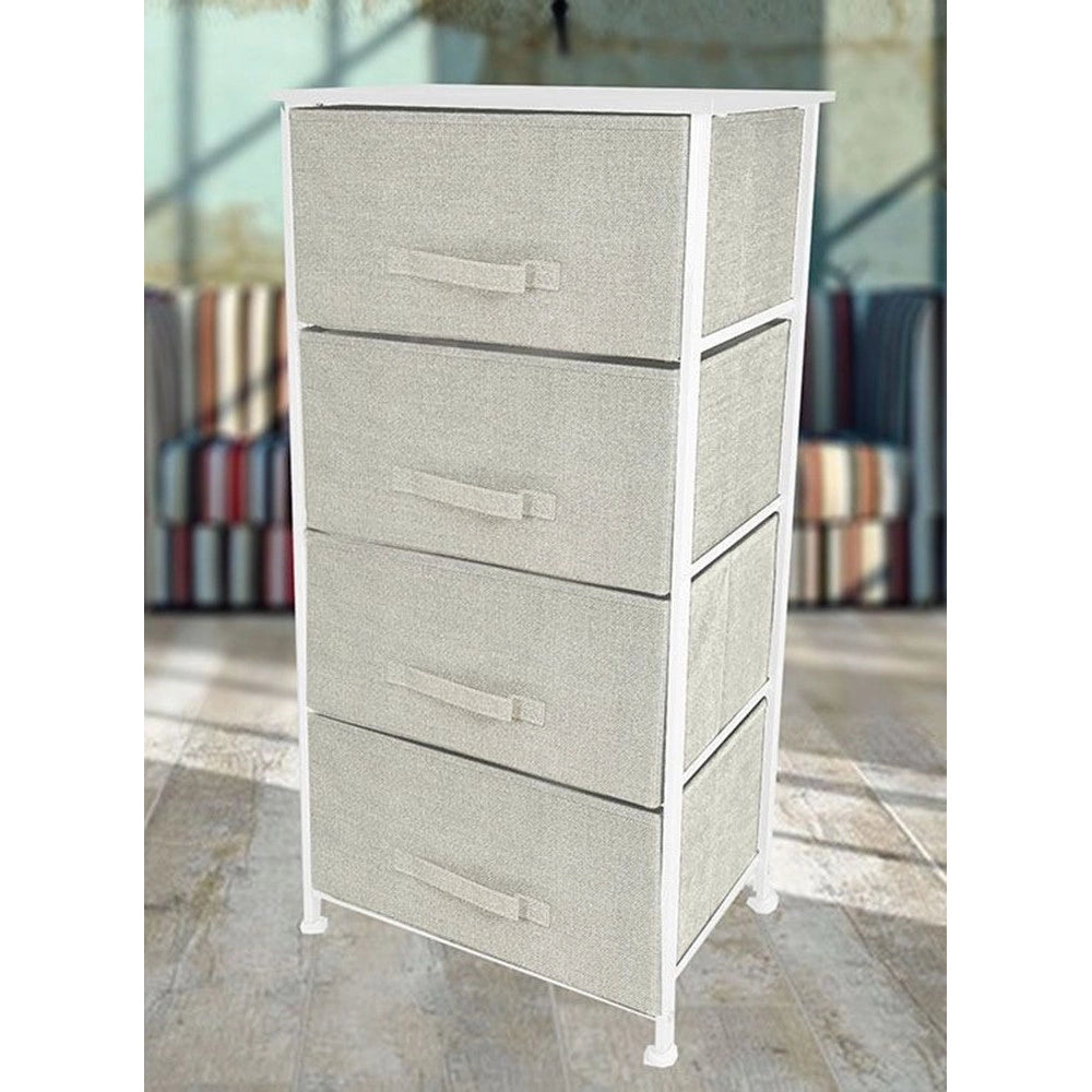 Trade Shop - Mobiletto Multiuso Con 4 Cassetti In Tessuto Beige Design Salvaspazio Casa H94x30x45cm -