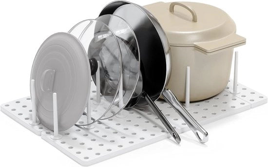 Organizzatore per armadi cucina, mensole e ante - sistema di archiviazione regolabile, Bianco