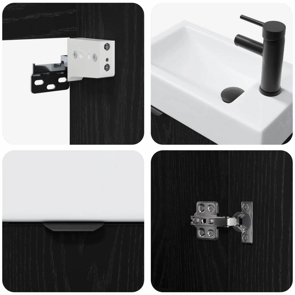 Mobile bagno con rubinetto Rovere Nero 45,5 x 22,5 x 84 cm 889434