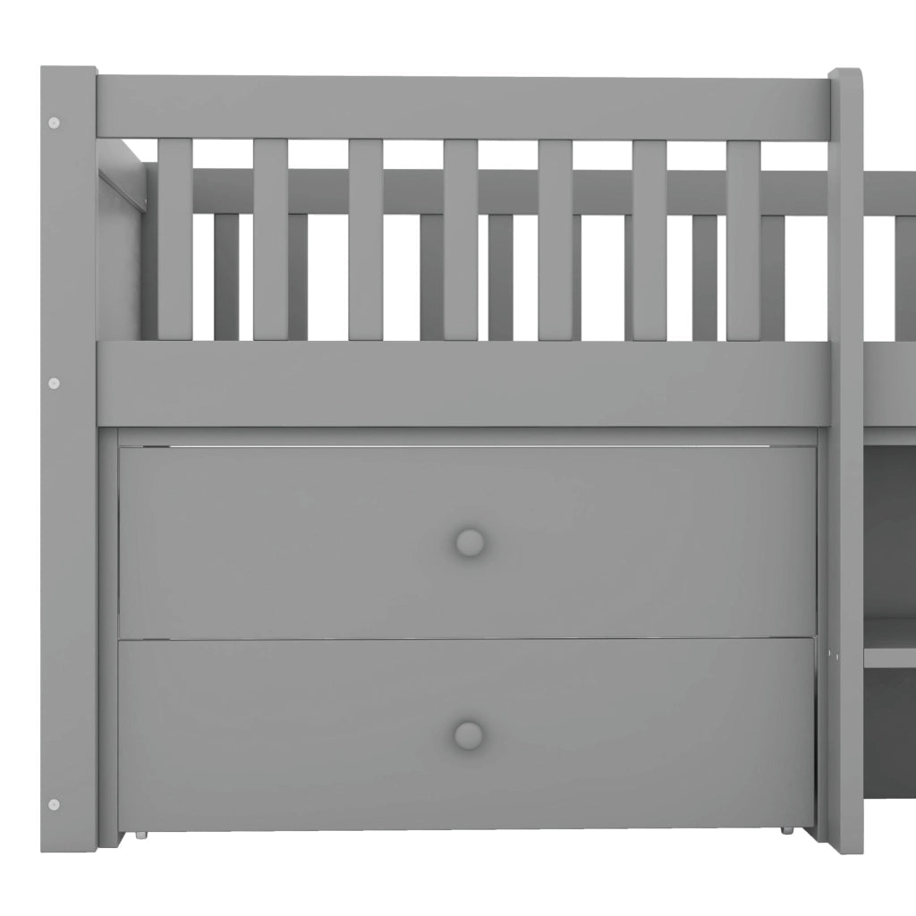 Letto semidivano 90x200 cm con 4 cassetti; sponde di sicurezza e scala; grigio