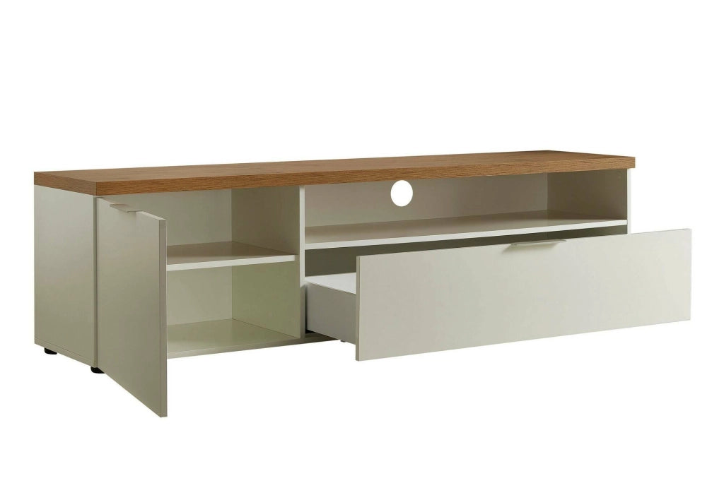 Manama, Mobile Porta tv un Cassetto Made in Italy, 180x48x43h cm Bianco Lucido