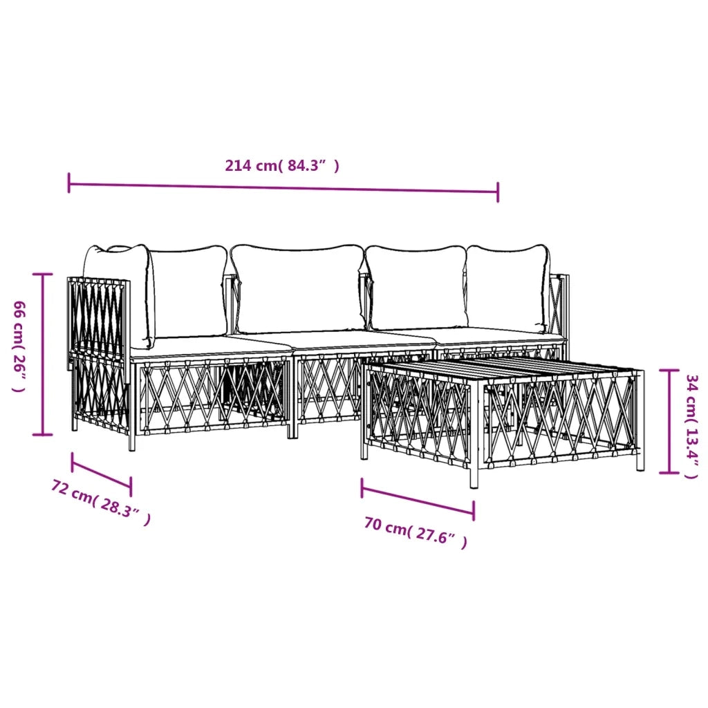 Set Salotto da Giardino 4 pz con Cuscini in Acciaio Bianco